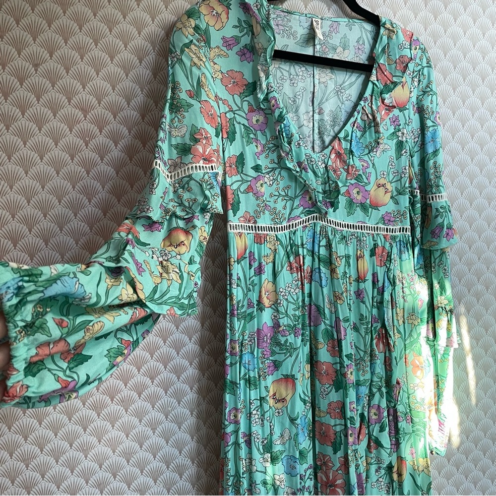 spell green maxi dress SPELL & THE GYPSY ~ THE HIBISCUS LANE BUTTON THROUGH MAXI GOWN